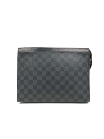 louis vuitton 灰色 Pochette Voyage 黑灰棋格帆布塗層手拿包