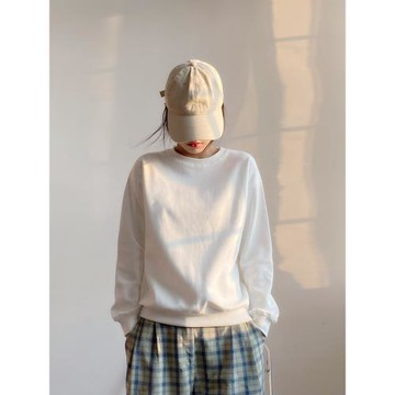 愛麗緹2024年春秋季美式復古小個子短款圓領衛衣女簡約套頭上衣潮