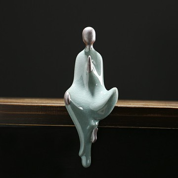 禪意陶瓷工藝品無相小佛新中式客廳書房玄關裝飾哥窯創意人物擺件