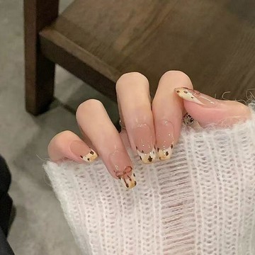 可愛豹紋半手工穿戴甲貓眼少女高級ins秋冬顯白法式氛圍美甲貼片