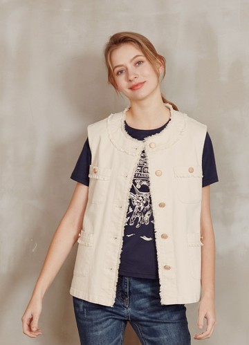 *時髦氛圍厚磅棉質流蘇背心