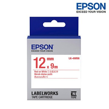 EPSON LK-4WRN 白底紅字 標籤帶 一般系列 (寬度12mm) 標籤貼紙 S654402