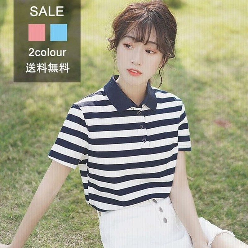 夏新作 ポロシャツ レディース 半袖 トップス シャツ 半袖 チュニック トップス ボーダー柄 かわいい カジュアル スポーツウエア 通販 Lineポイント最大get Lineショッピング