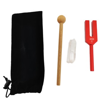 理享家 水晶消磁淨化音叉 4096Hz 紅色 含木製音槌 白水晶 絨布袋  2.5 x 11cm  1組