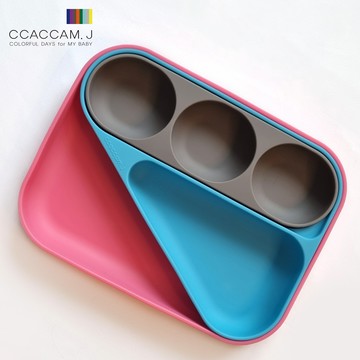 幾何分隔矽膠餐盤【動物FUN程式】-韓國ccaccam.j美型抖兜調色餐盤