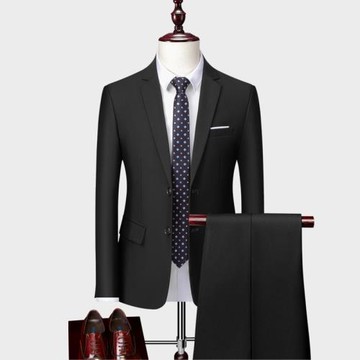 夏季男士韓版休閑西裝兩件套薄款帥氣商務職業正裝修身西服套裝潮