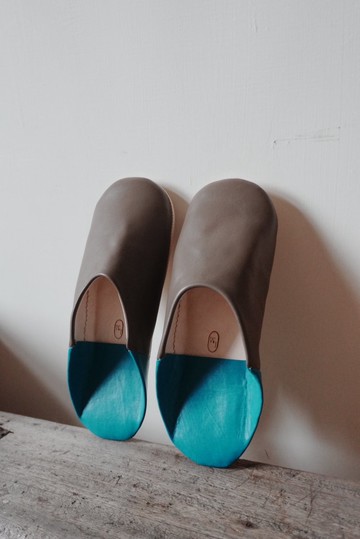 摩洛哥手工小羊皮室內氣墊軟拖鞋-月影藍泉