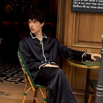 NotJustPajama漂浮冬眠系列男士真絲長袖睡衣套裝 情侶家居服 - 月夜黑色【女款】-M