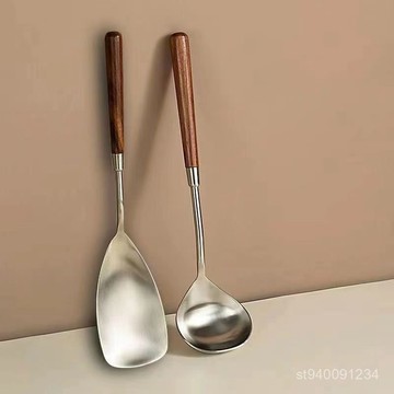 新品熱賣👍仿衚桃木迷你小鍋剷炒菜家用不銹鋼304食品級勺子套裝廚房老款 LK52