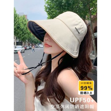大檐可扎高馬尾空頂帽子女款2025新款夏季防曬遮陽百搭休閑太陽帽