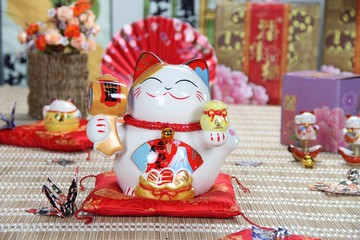 福緣貓開運福錘陶瓷招財貓保平安儲蓄罐家居擺件開運招財貓8寸