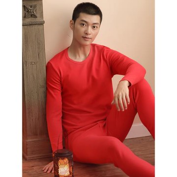 新一步本命年保暖內衣舒絨男秋衣秋褲純棉套裝加厚大紅色全棉毛衫