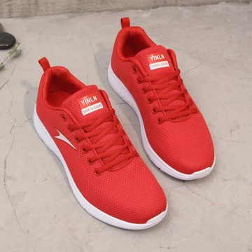 2025新款網布鞋紅色帆布鞋輕便運動休閑鞋女網跑步鞋情侶鞋球鞋