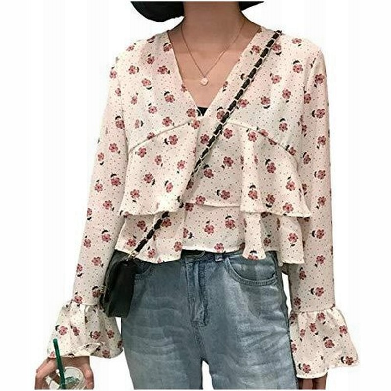 ディーハウ レディース シャツ ブラウス プリント柄 長袖 可愛い ブラウス トップス 花柄 ブラウス ショート 通販 Lineポイント最大0 5 Get Lineショッピング
