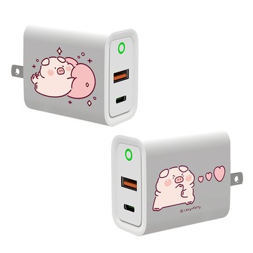【插畫家聯名】胖才可愛飛撲愛心USB3.0+PD20W雙孔充電器