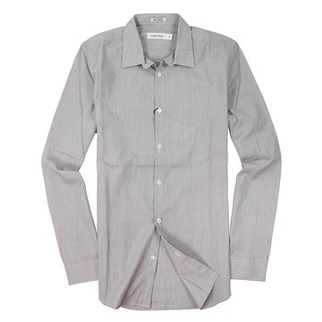 美國百分百【全新真品】Calvin Klein 襯衫 CK 長袖 上衣 灰 純棉 條紋 薄 春夏 男 S M號 A915