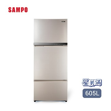 聲寶SAMPO 610L星美滿1級變頻3門冰箱/SR-F61DV(Y7)/台+雙耳鍋