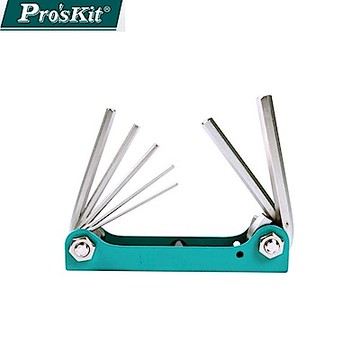 台灣製造Pro sKit寶工摺疊型內6角扳手7支組8PK-021N(1.5,2,2.5,3,4,5,6mm)瑞士軍刀式收納匣折疊型六角扳手