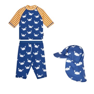 英國 JoJo Maman BeBe - 兩件式泳裝+防曬護頸遮陽帽-大白蟹_JJL2014+白螃蟹_JJL2754