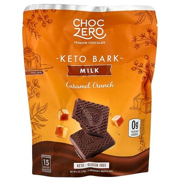 ChocZero, Keto Bark，牛奶巧克力，焦糖脆，15 根迷你棒，6 盎司（170 克）