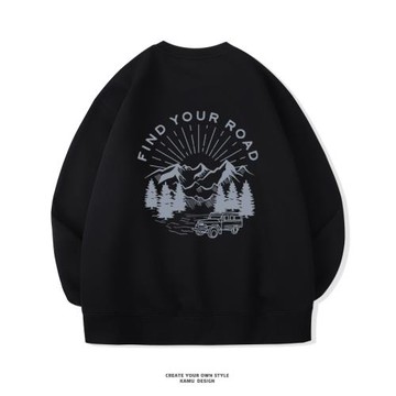 圓領衛衣男日系復古2024春秋季新款上衣高街潮流寬松百搭無帽外套