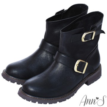 Ann’S古銅雙扣真皮羊皮小惡魔短靴