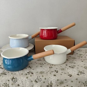 出口琺瑯搪瓷加厚卷邊雙漏嘴奶鍋寶寶輔食單柄鍋熱菜鍋泡方便面鍋