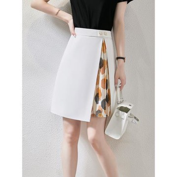 乄小心機一米八大長腿 撞色百褶拼接風琴半身裙女修身顯瘦A字裙夏