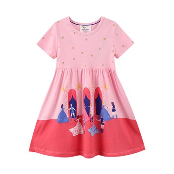 Jumping meters - 棉質圓領短袖洋裝-宮廷舞會-粉色