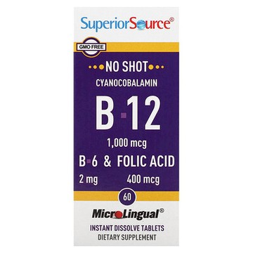 Superior Source, 維生素B6/B12&葉酸,60片