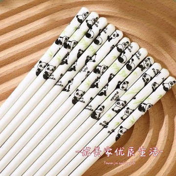 臺灣/現✨餐具 筷子 木筷 公筷 耐高溫卡通熊貓圖案筷子耐高溫釉下彩陶瓷筷子家用防滑健康不發黴易清洗