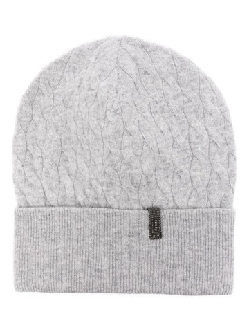 Brunello Cucinelli - Monili-detail cable-knit beanie - women - Virgin Wool/Cashmere/Silk - L - Grey