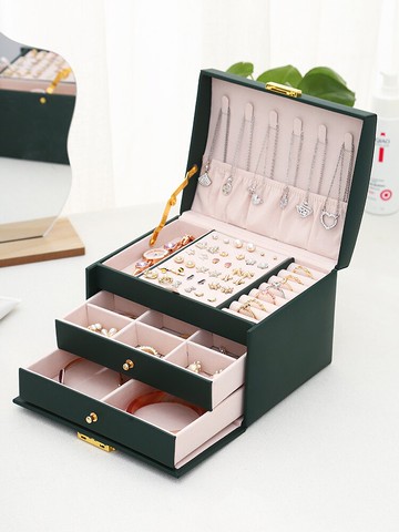 三層首飾盒高檔耳環項鏈手鐲收納盒輕奢大容量耳飾戒指手飾品盒子
