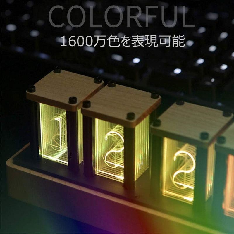 ニキシー管風置き時計 レトロモダン木製クロック 1600万色 RGB
