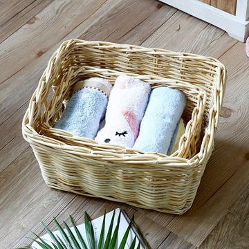 美式家居 藤編帶蓋臟衣籃 客廳零食整理收納筐 玩具整理箱筐