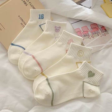 白色卡通襪子女短襪春夏季薄款可愛日系清新學生運動低幫純棉短筒