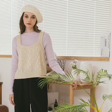 【CUMAR】質感毛海麻花無袖針織背心 藍 紅 杏 (魅力商品)