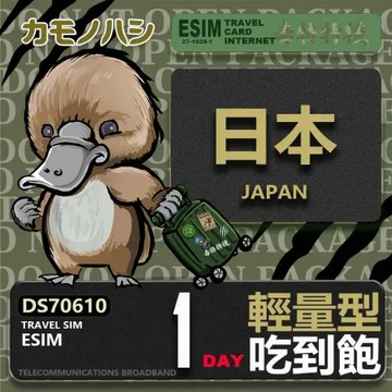 【鴨嘴獸 旅遊網卡】日本eSIM 單日 輕量型 降速吃到飽