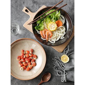 日式陶瓷淺碗復古拉面碗家用大號沙拉碗創意飯菜碗冷面碗商用湯碗