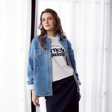 【Classic Vision】女裝-雙口袋寬鬆版襯衫式外套-形象款/(淺藍/深藍)