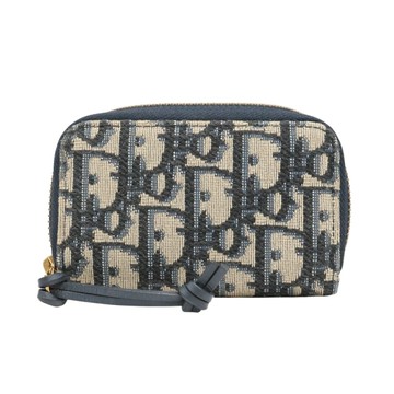 Dior 迪奧 深藍色 緹花帆布 拉鍊零錢包 【二手名牌BRAND OFF】