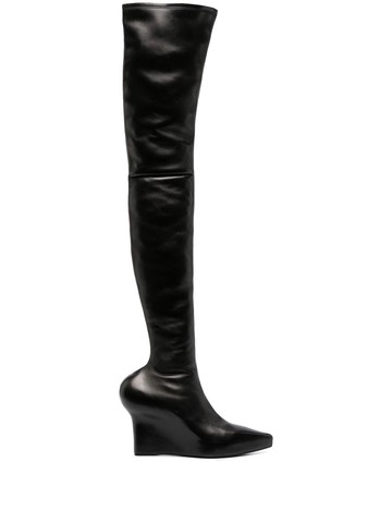 Givenchy - thigh-high 80mm wedge-heel boots - women - Calf Leather/Calf Leather/Fabric/Calf Leather - 38 - Black