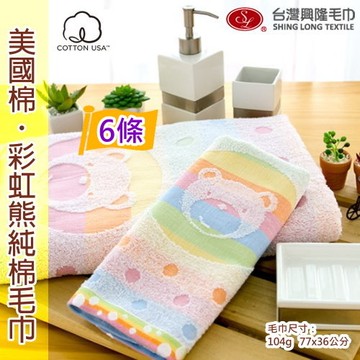 美國棉．彩虹熊提花毛巾(6條毛巾組)【台灣興隆毛巾製】
