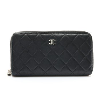 CHANEL 香奈兒 拉鍊長夾 黑色羊皮 銀扣 AP0242 【二手名牌BRAND OFF】
