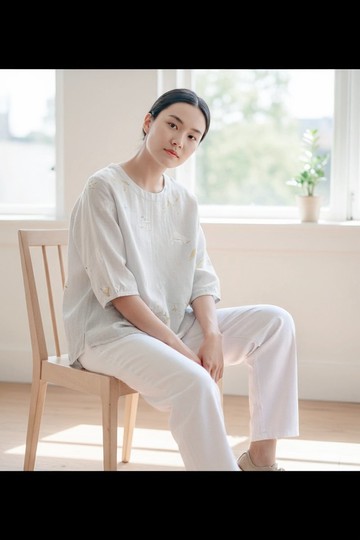 【月亮手作り】月影花語  淺灰燙銀衣衫  雙層棉紗  溫柔雅緻