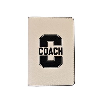 COACH白堊色壓印Logo荔枝紋真皮對開票卡/證件夾