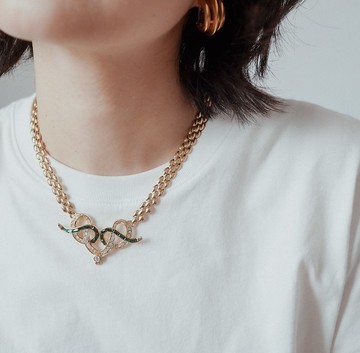 鑲嵌項鍊vintage中古古董飾品短項鍊