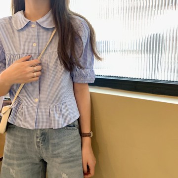 格子襯衫女設計感小眾短袖夏季上衣年新款韓版襯衣潮ins百搭