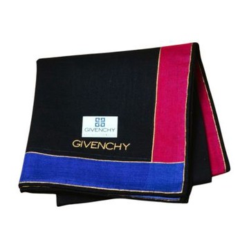 GIVENCHY 黑底撞色邊條圖騰字母LOGO帕領巾(黑底/46CM)