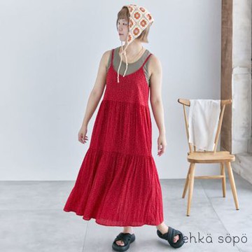 【ehka sopo】可愛點點圖案層次感吊帶洋裝